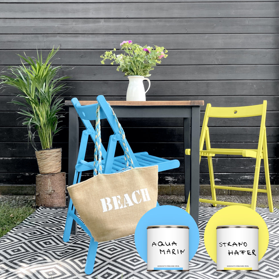 Sommer Outdoor-Kombi mit Tisch und Stühlen in Blau, Gelb und Anthrazit